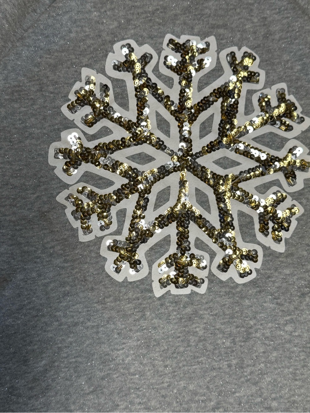 NWOT Lands’ End Gray Heather Crew New Sweatshirt With Sequin Snowflake SZ XL - Picture 5 of 8